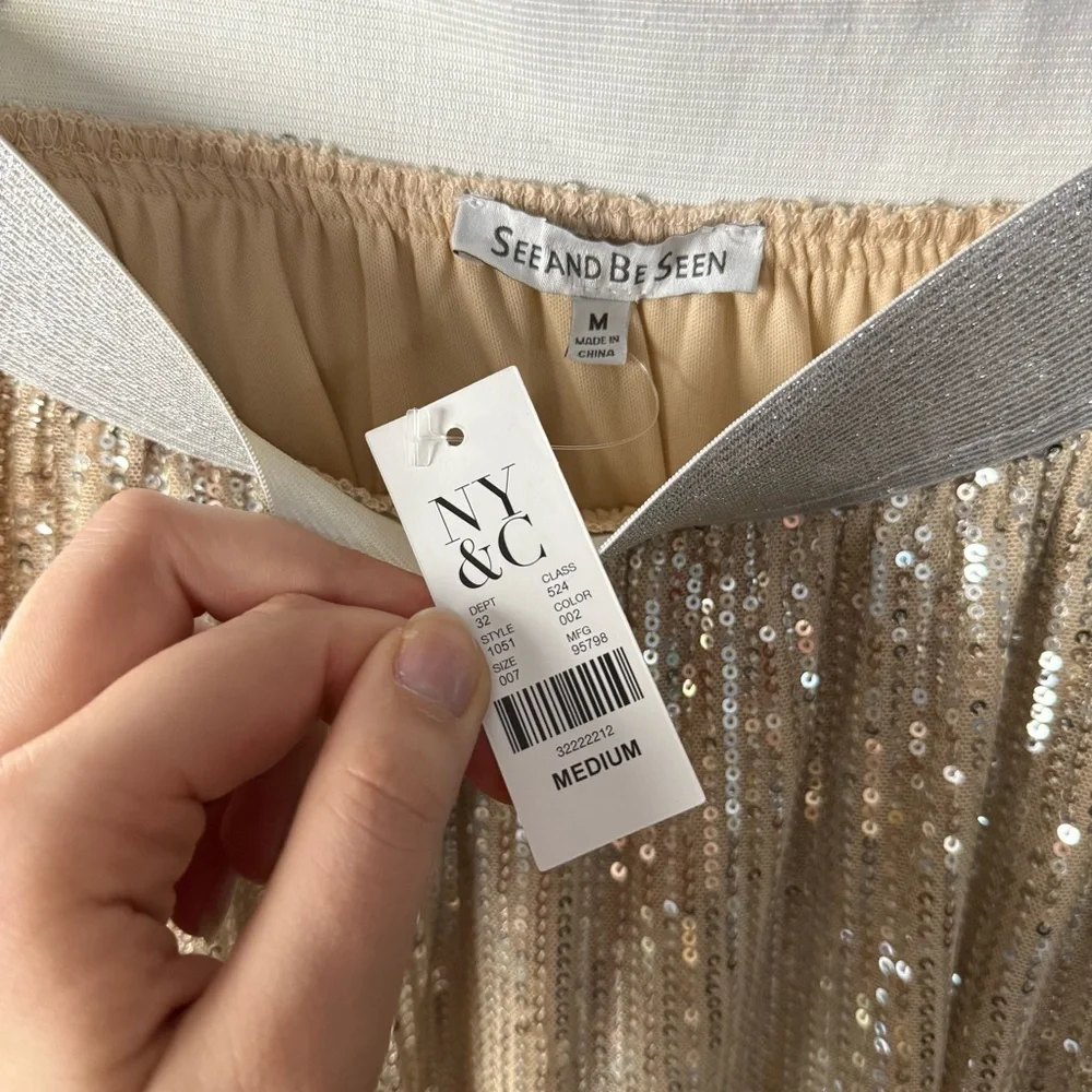 New York & Company Gold Sequin Maxi Skirt Elastic Waist - Picture 2 of 7